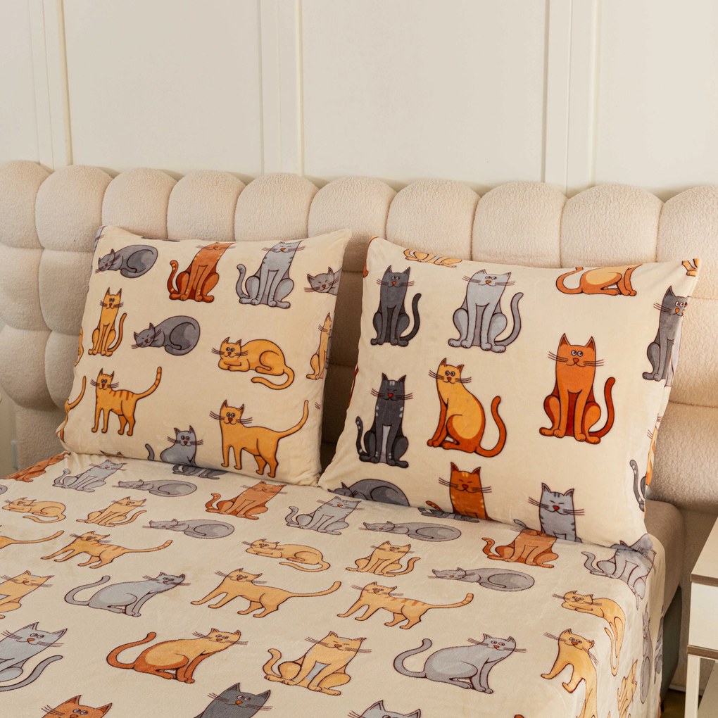 Obliečky mikroplyš COLORED CATS krémové Rozmer obliečky: 70 x 90 cm | 140 x 220 cm