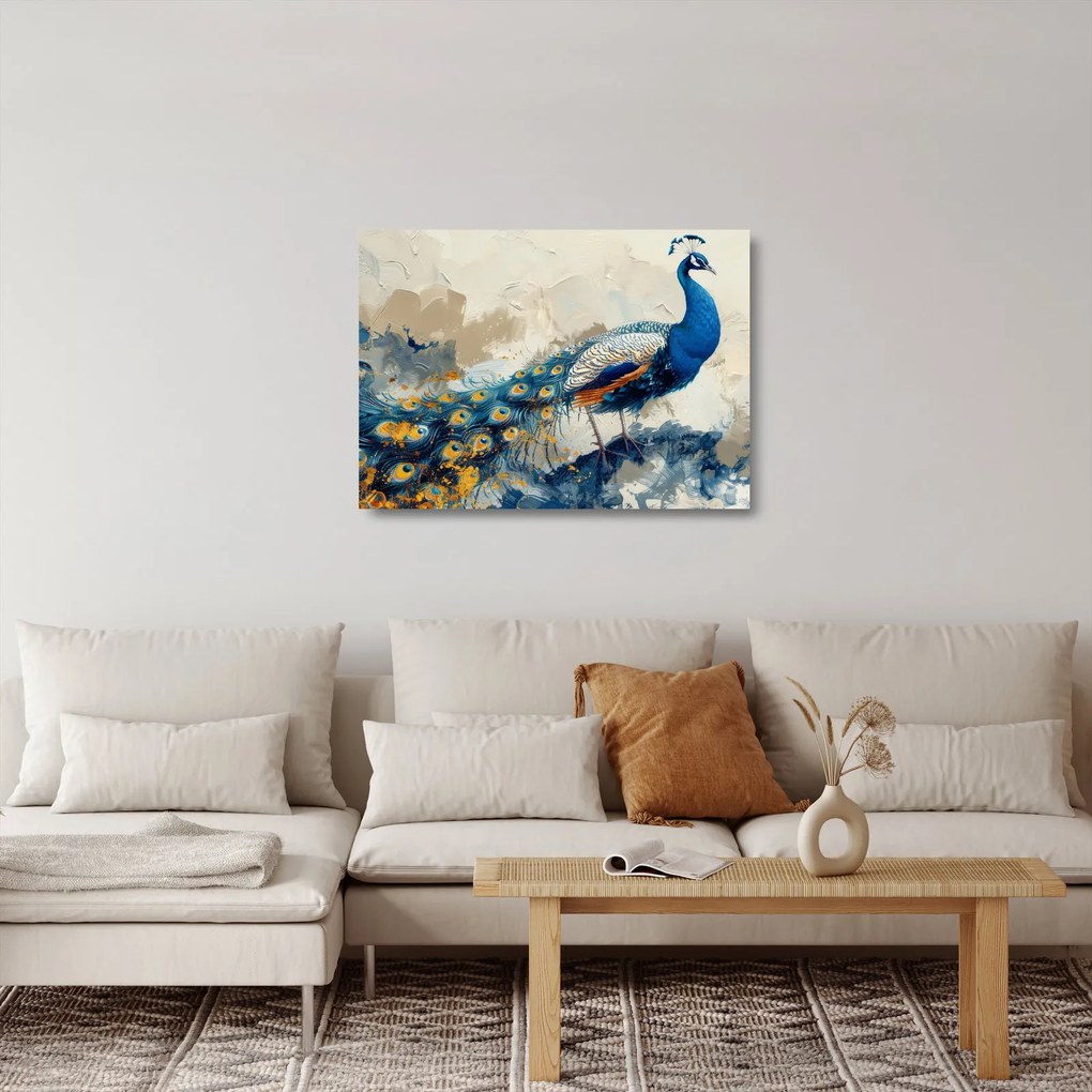 Sklenený obraz - Páv, maľba (70x50 cm)