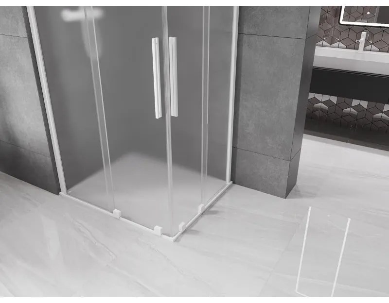 Mexen Velar Duo, sprchový kút s posuvnými dverami 90 x 80 cm, 8mm sklo námraza, biela matná, 871-090-080-32-20