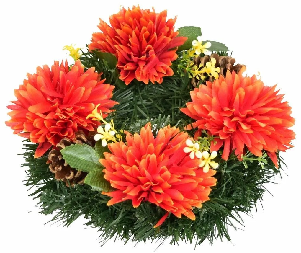 Dušičkový venček zdobený jesennými kvetmi 20 cm, oranžová