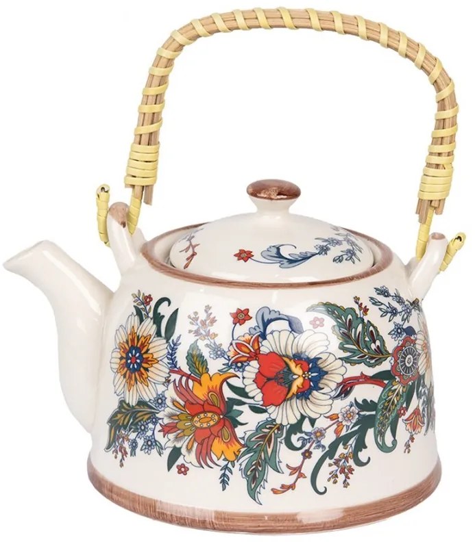 Porcelánová kanvička s kvetinami a so sitkom - 18*14*12 cm / 800 ml
