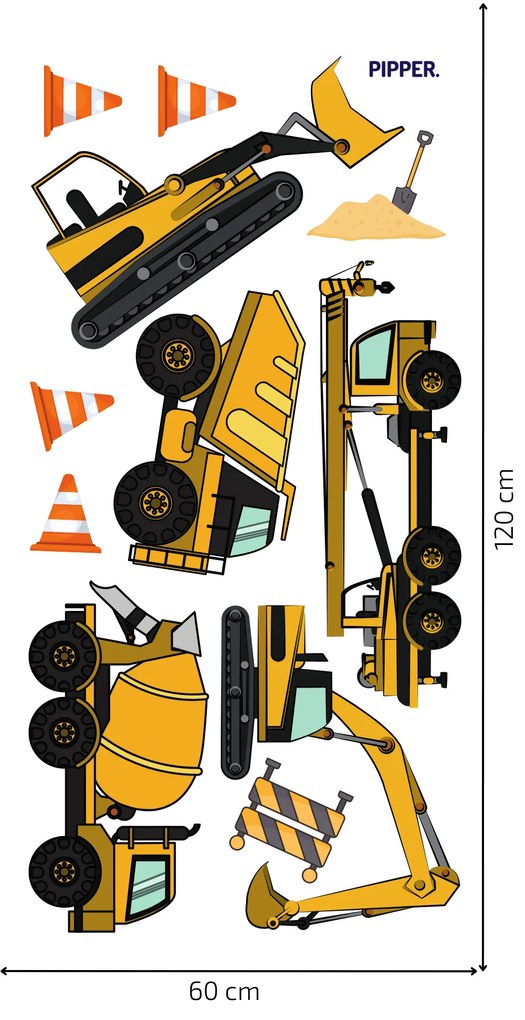 PIPPER. Textilná nálepka na stenu "Pracovné stroje"