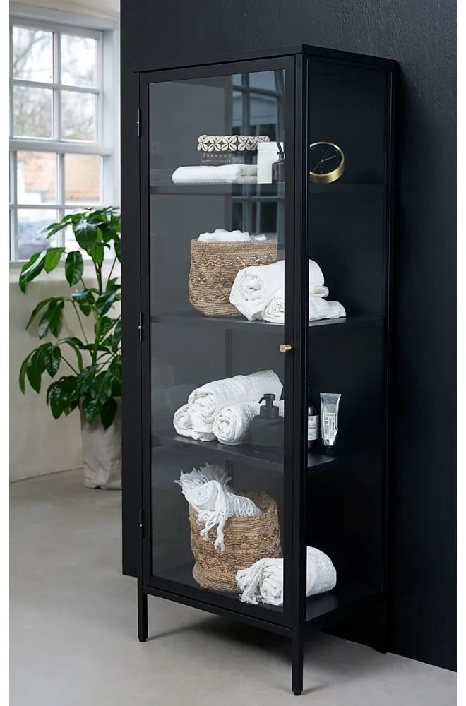 Čierna kovová vitrína 58x160 cm Carmel – Unique Furniture