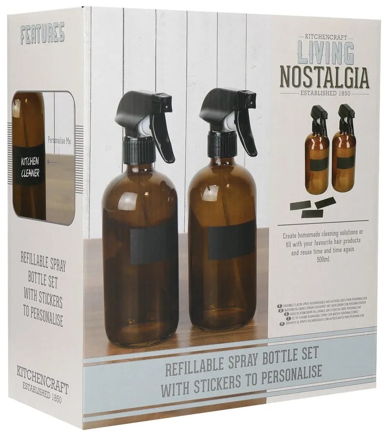 Súprava 2 čistiacich fliaš s rozprašovačom Kitchen Craft Living Nostalgia