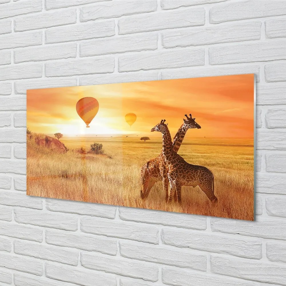 Obraz na skle Balóny neba žirafa 100x50 cm