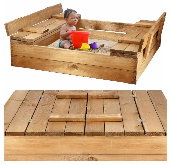 SPRINGOS Detské pieskovisko s krytom 98x98 cm SPRINGOS + podložka