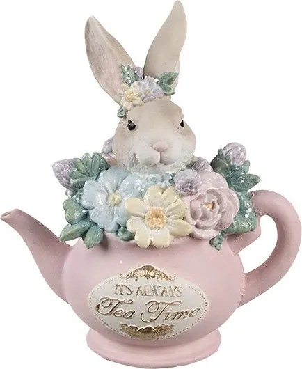 Jarní dekorace králíček s květinami v konvičce - 13*8*14 cm