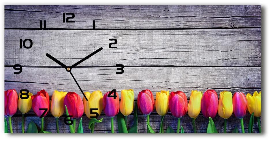 Vodorovné Sklenené hodiny na stenu Tulipány na strome pl_zsp_60x30_f_103218042