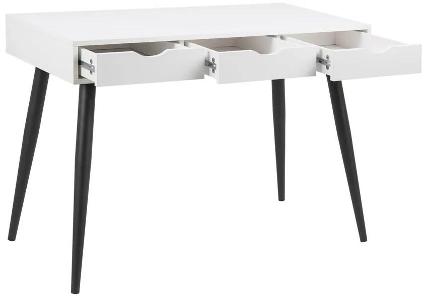 Písací stôl NOLITO 110 cm biely s čiernymi kovovými nohami