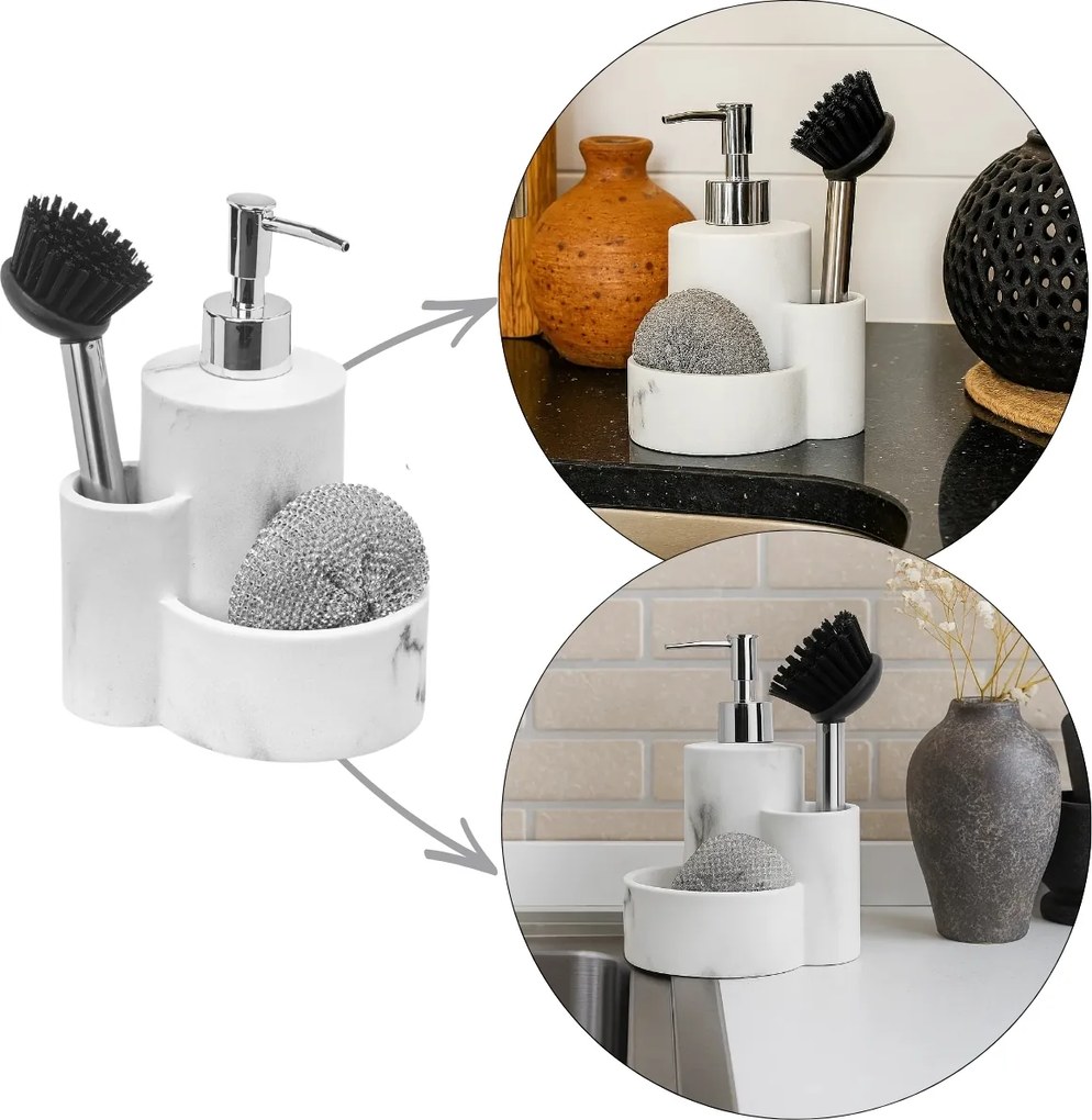 Dávkovač saponátu Marble, biela/s chrómovými prvkami