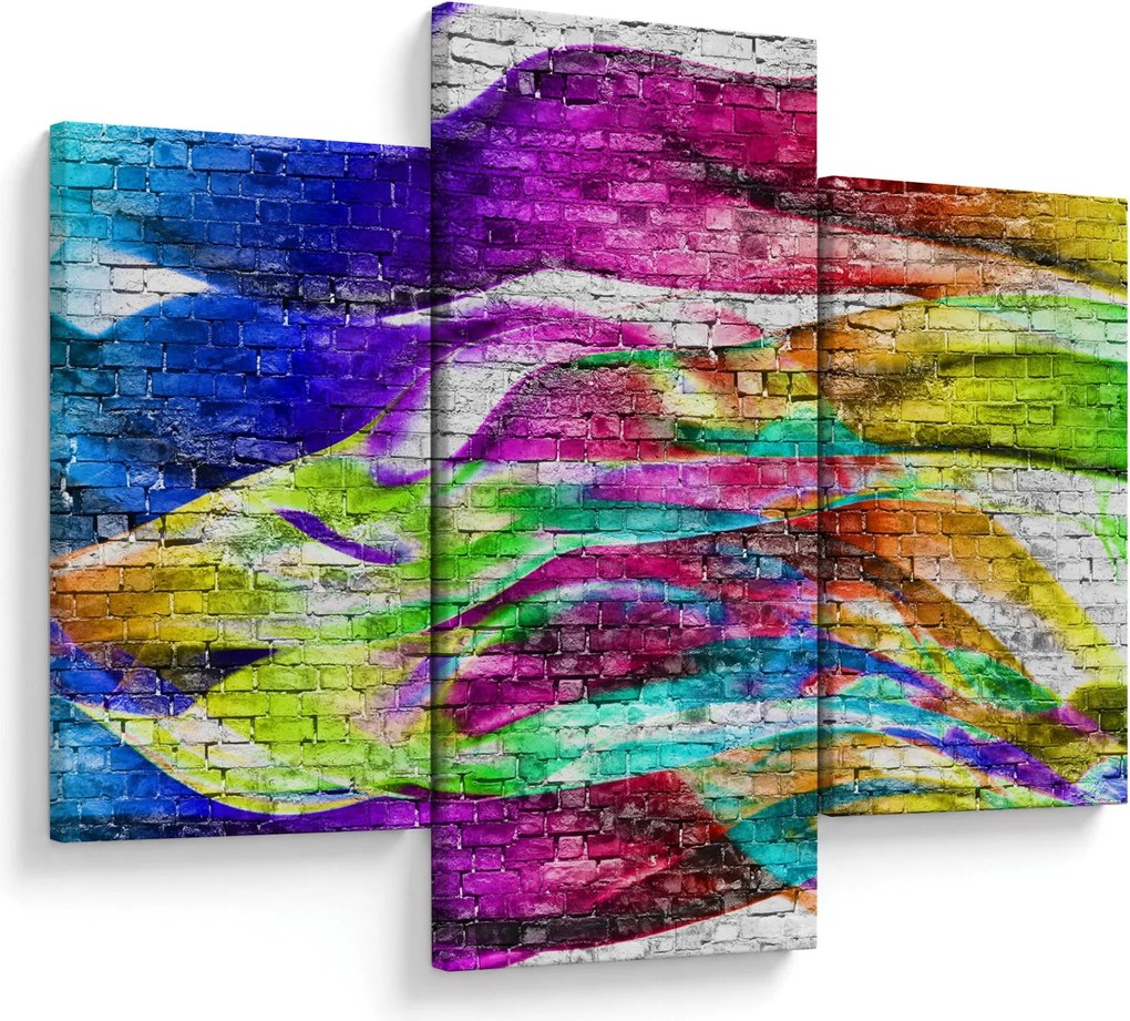 Obraz - Tehlový múr s farebnými plameňmi (90x60 cm)