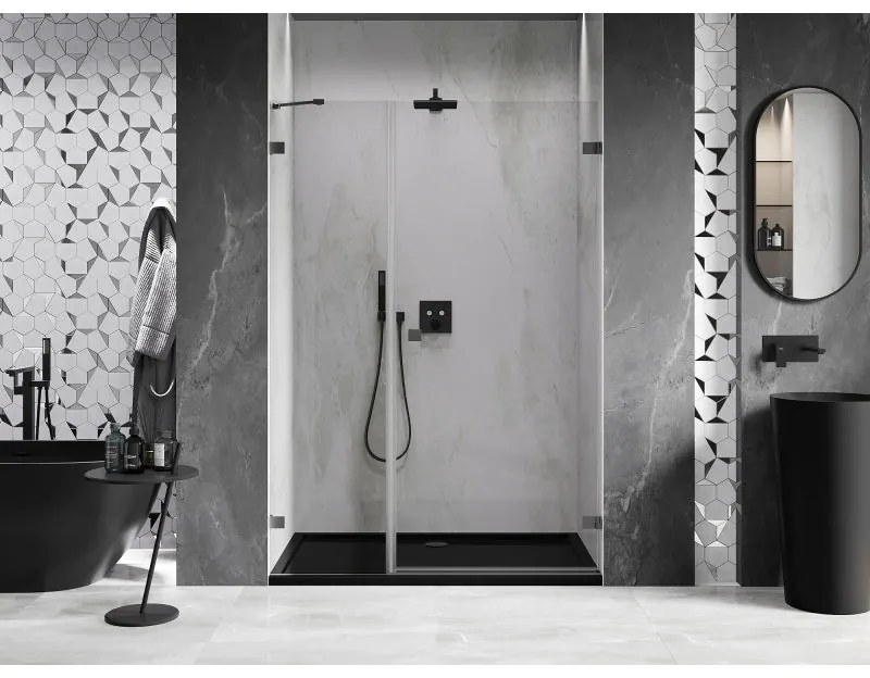 Mexen Lunar-B, Otočné pravé sprchové dvere 115 cm, 8mm číre sklo, grafitový profil, 832S-115-050-95-00-P