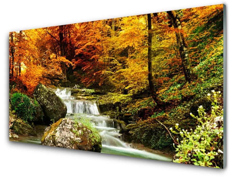 Obraz na akrylátovom skle Vodopád les príroda 125x50 cm