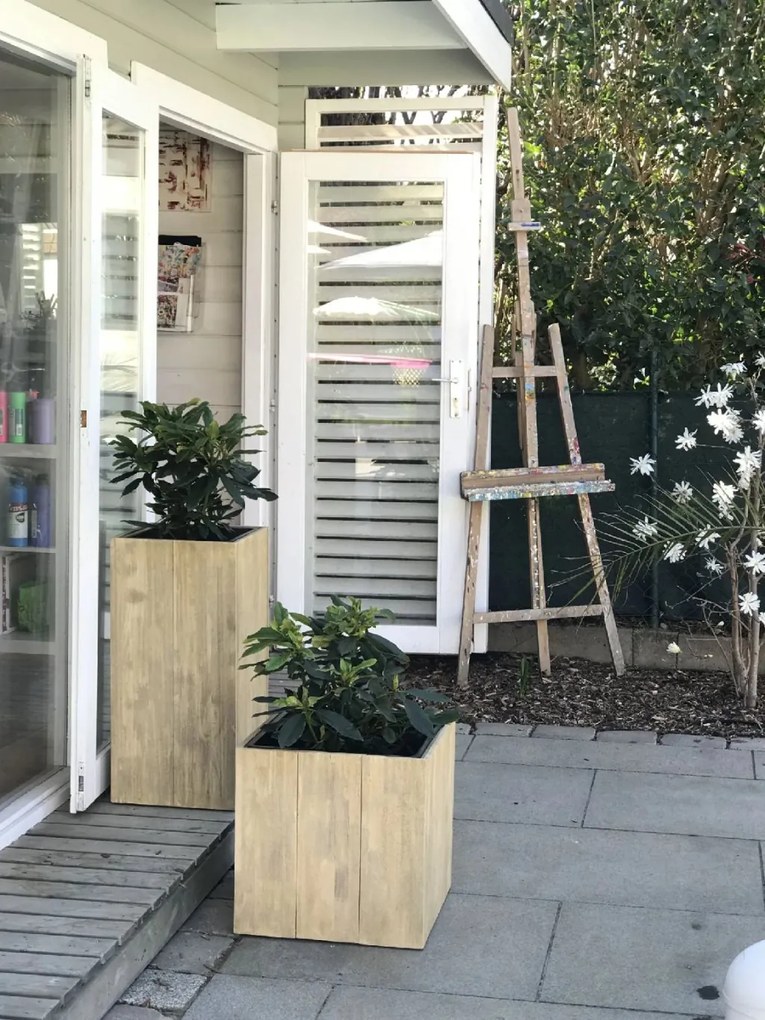 Kvetináč BLOCK, drevo akácie, výška 90 cm, hnedý