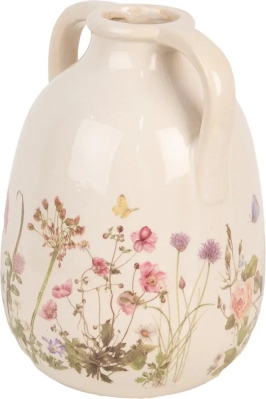Keramická váza s uškami a lúčnymi kvetmi Flowers of Love L - Ø 16*22 cm