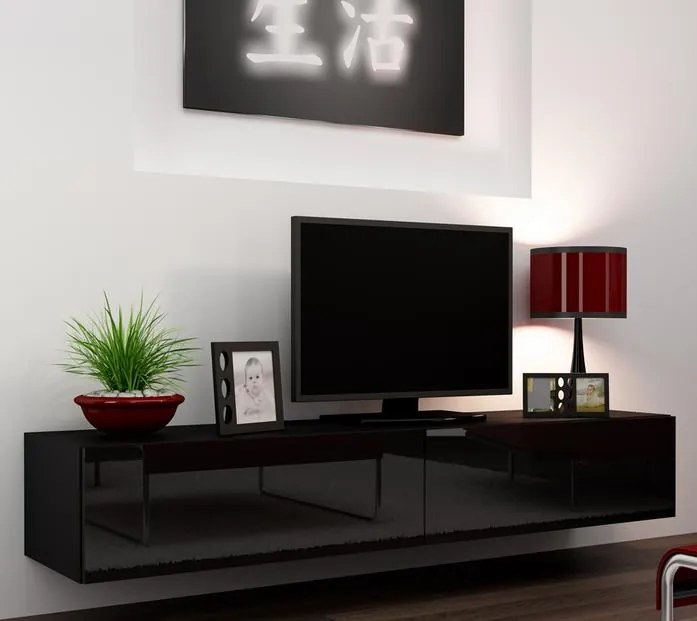 Moderný TV stolík Igore 140, černá/černý lesk
