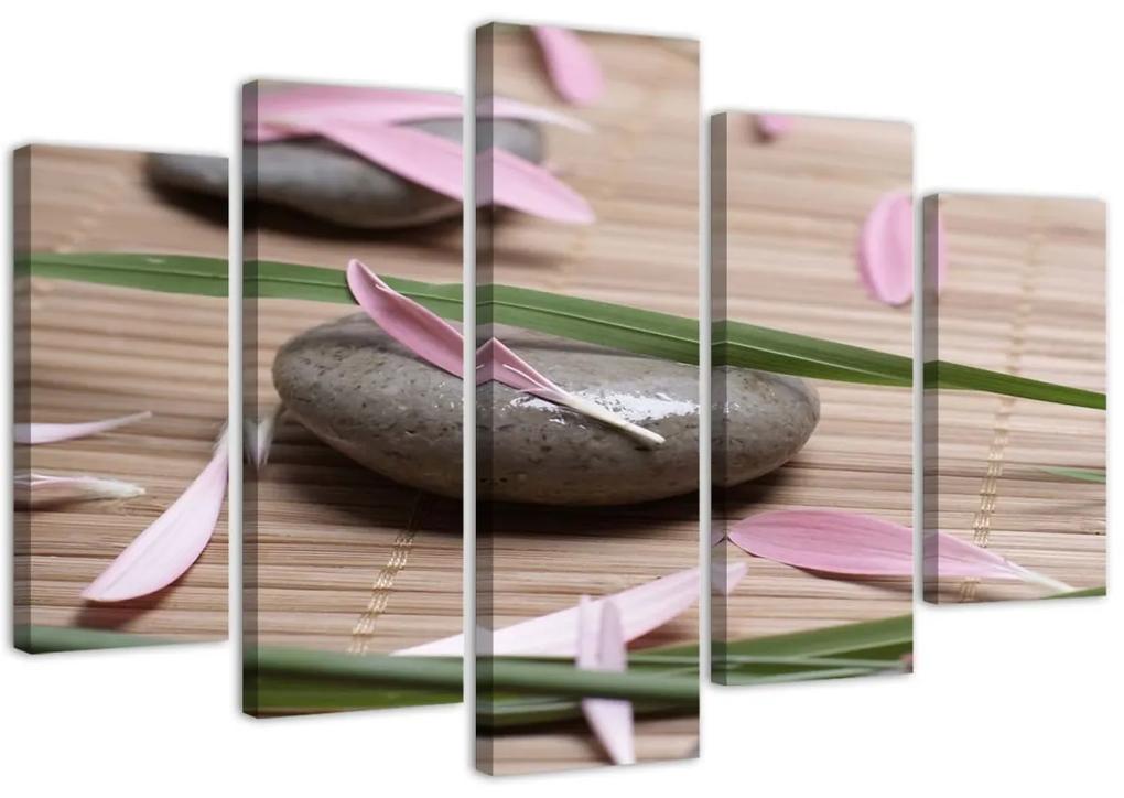 Obraz na plátně pětidílný Kamenné zenové květiny - 200x100 cm