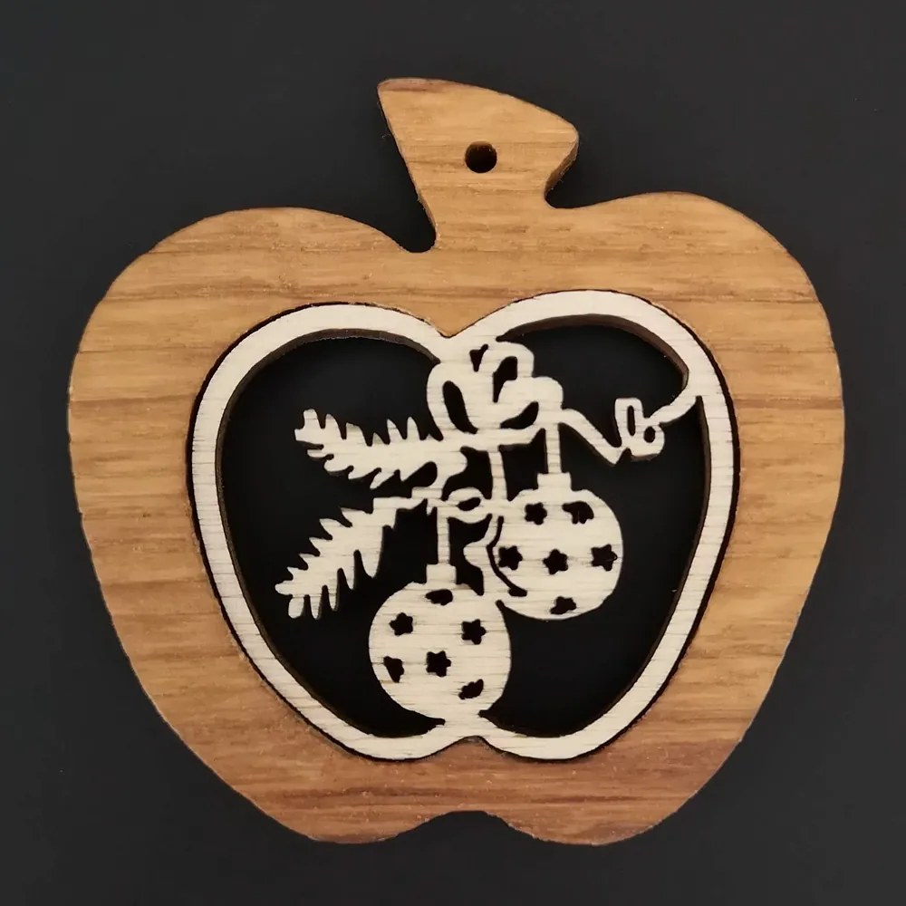 AMADEA Drevená ozdoba z masívu s vkladom - jablko s guľami 7 cm