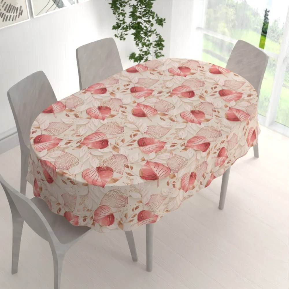 Biante Dekoračný oválny obrus Leona LN-172 Ružovo-vínové listy na režnom 60x100 cm