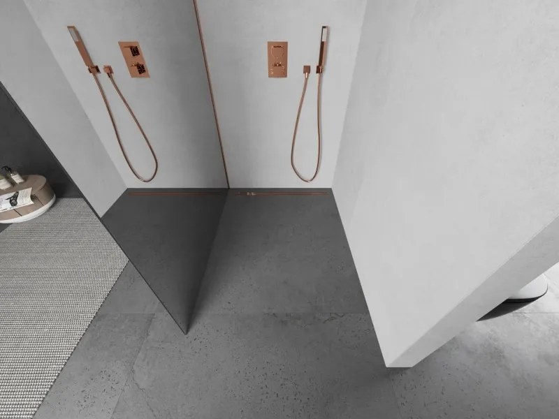 Mexen Kioto L, sprchová zástena Walk-In 120 x 200 cm, 8mm sklo vzor zrkadlo, medený matný profil, 800-120-103-65-50