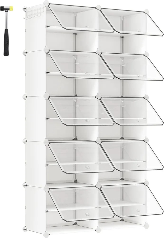 Organizér na topánky KIMBERLY, 10 boxov, biela/priesvitná SongmicsHome