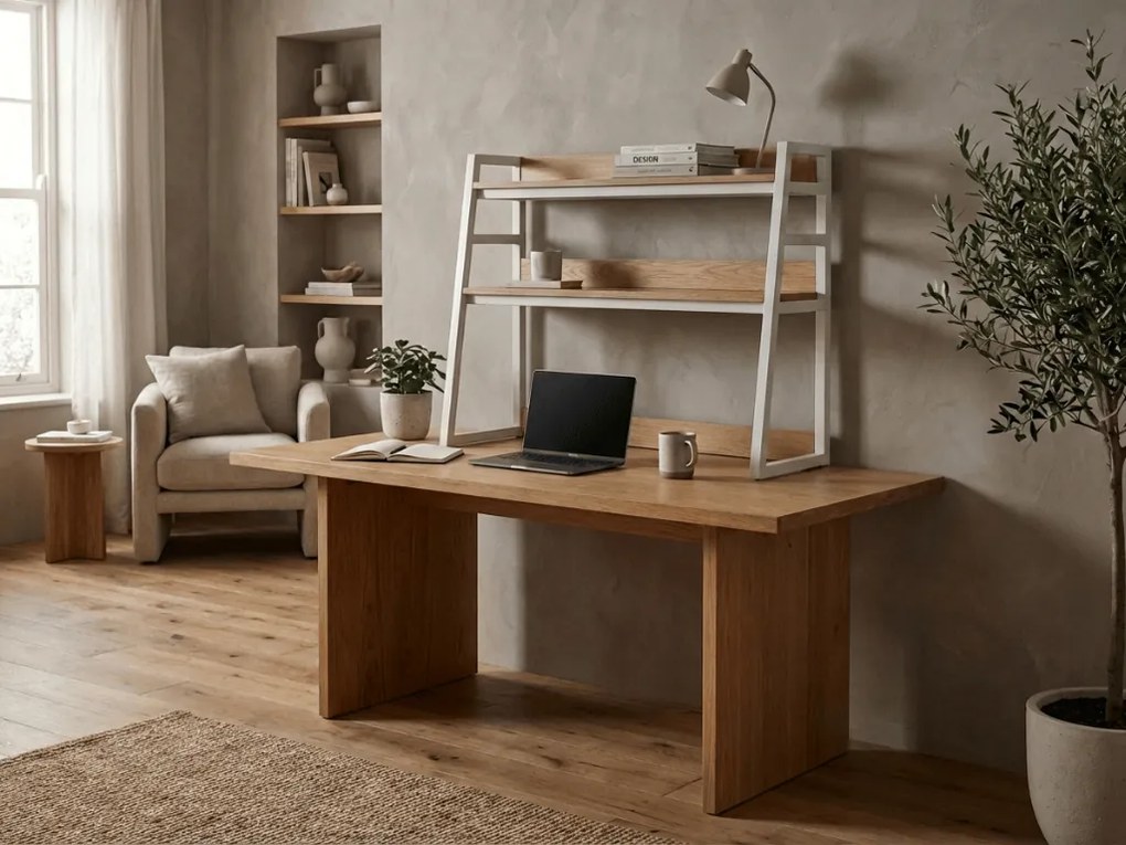 Polica na stôl VERTEX 90x95 cm, biela / dekor dub