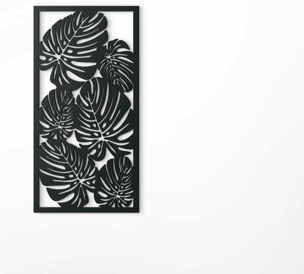 drevko Moderný obraz Listy kvetu Monstera deliciosa Rozmer obrazu: 44,5 x 22,5 cm, Farba dekorácie: Čierna