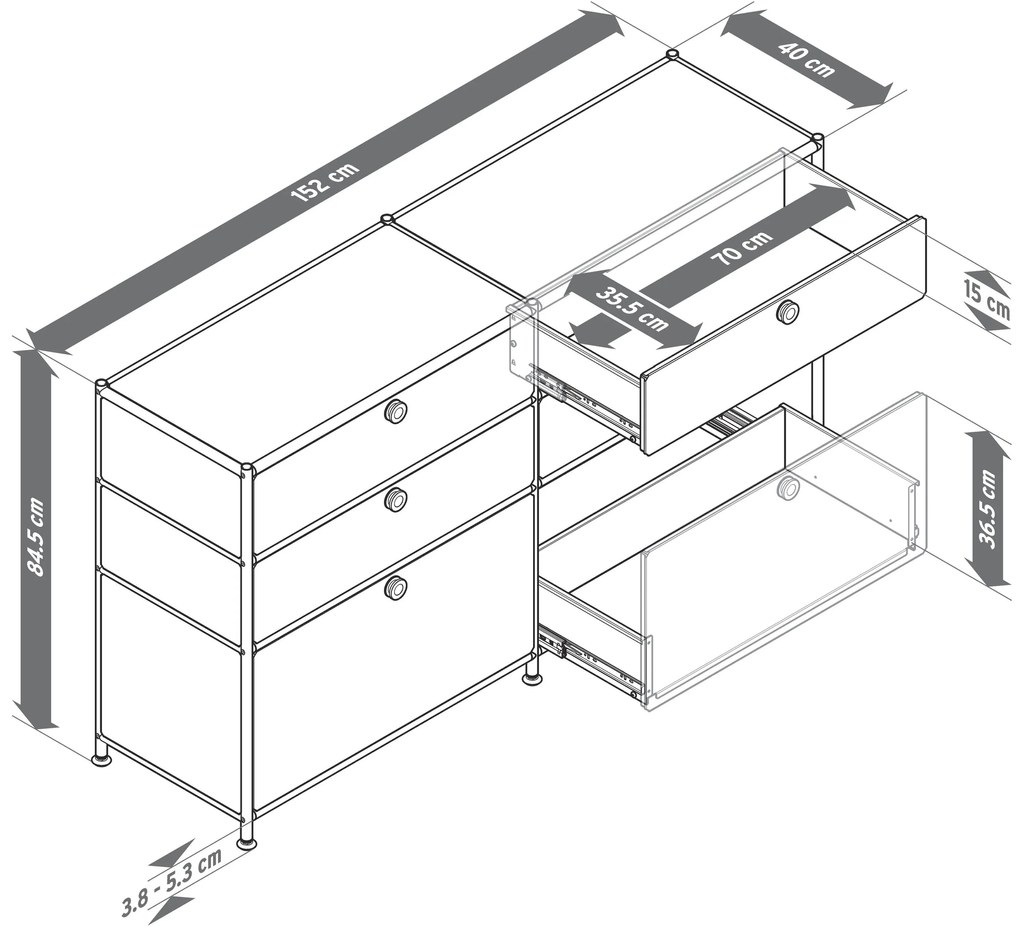 Kovová komoda »CN3« so 6 zásuvkami, čierna