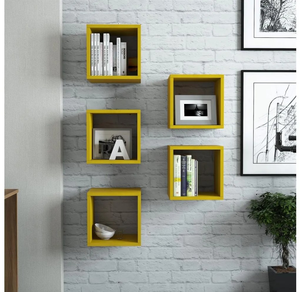 SADA 5x Nástenná polica BOX žltá