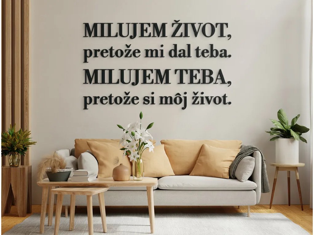 drevko Citát o láske Milujem život, pretože mi dal teba Rozmer obrazu: 36,5 x 60 cm, Farba dekorácie: Čierna