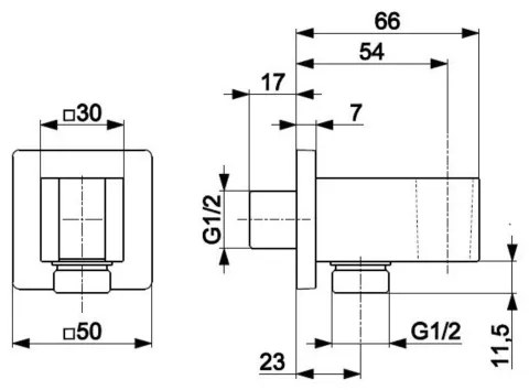 KFA Armatura 845-051-81 - Hranatý držiak sprchy s vývodom LOGON mosadz/matná čierna