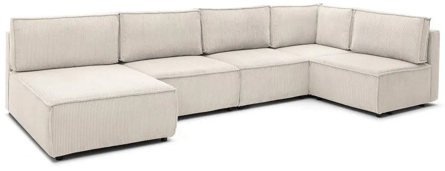 Krémovobiela menčestrová rohová pohovka (do tvaru "U"/variabilná) Nihad modular – Bobochic Paris