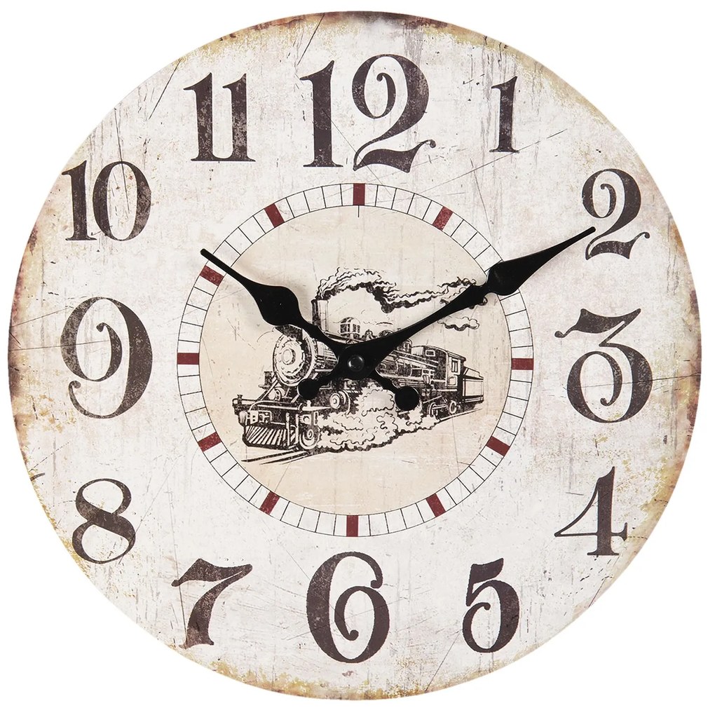 Vintage nástenné hodiny s vlakom - Ø 30 * 3 cm / 1 * AA