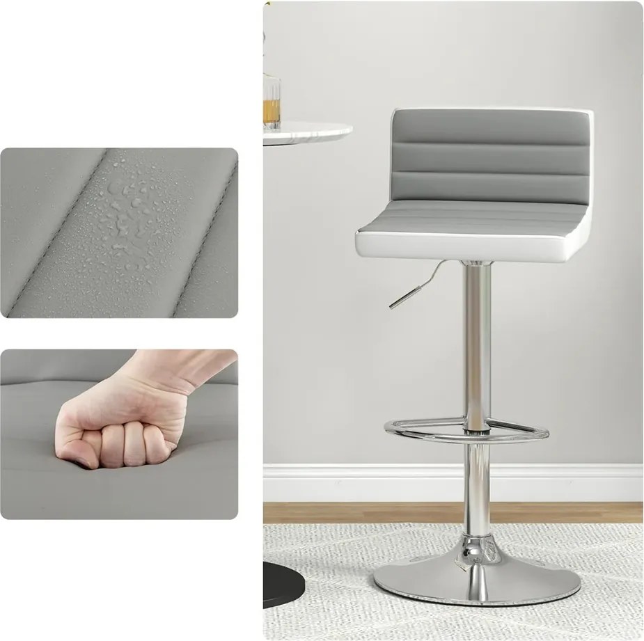 2-dielna nastaviteľná otočná barová stolička, sivá