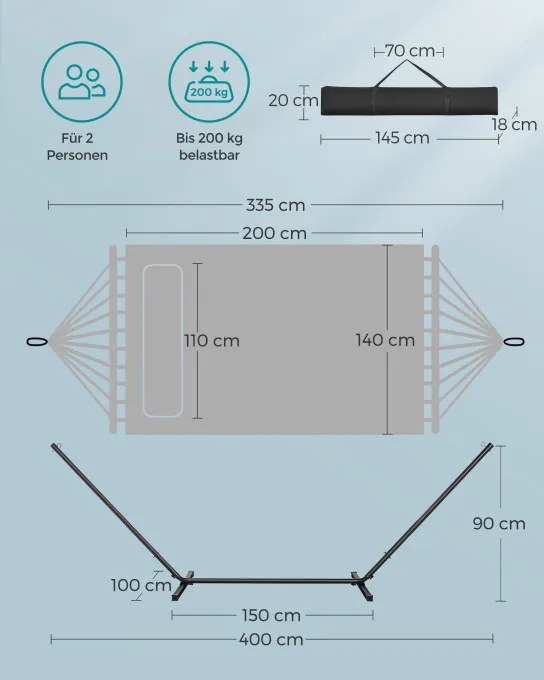 Dvojmiestna hojdacia sieť so stojanom 140x200 cm GHS002Q01
