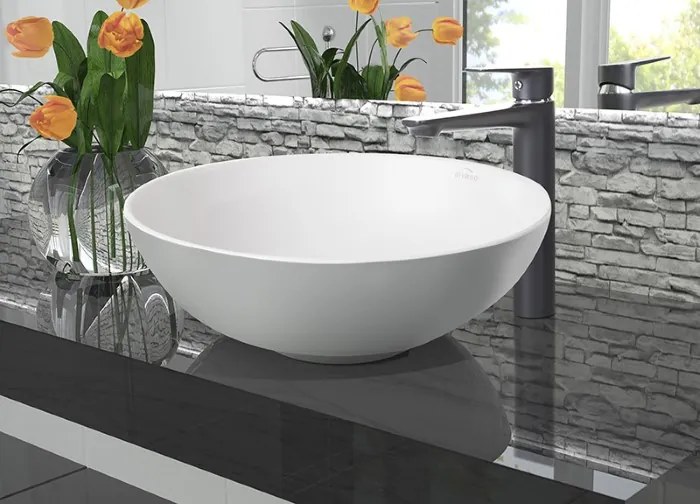 Invena Tinos, keramické umývadlo na dosku 39,5x39,5x13,5 cm, biela matná, INV-CE-43-001-C