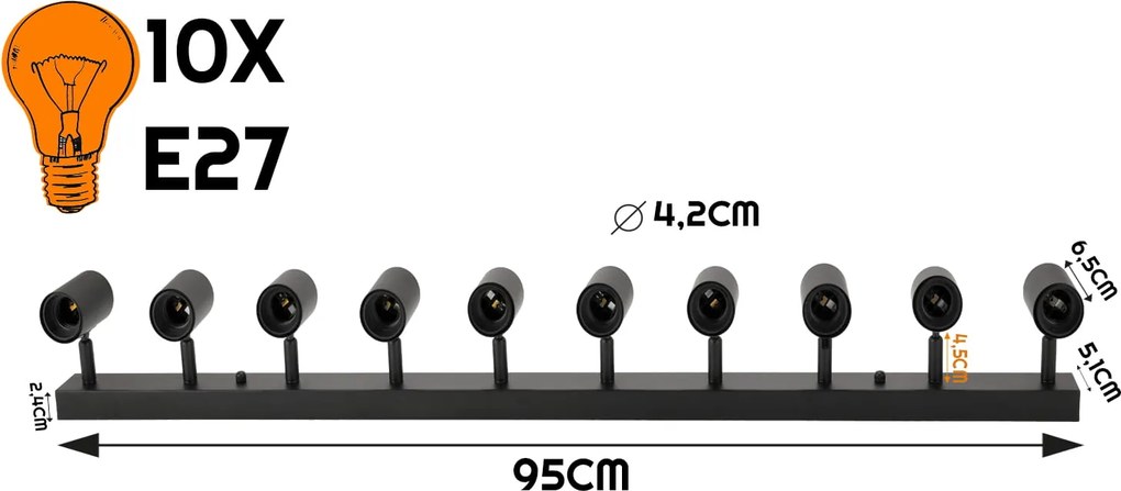 BERGE Stropné svietidlo VIKI 10x E27 čierne