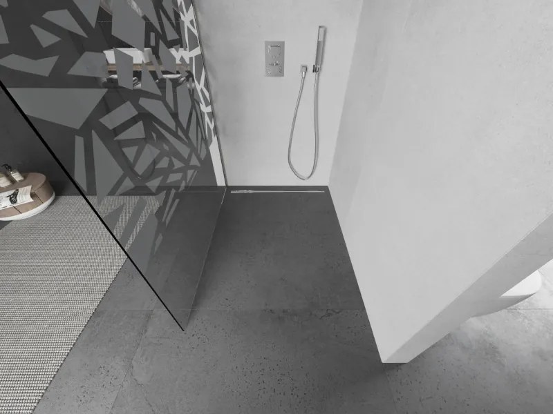 Mexen Kioto, sprchová zástena Walk-In 130 x 200 cm, 8mm číre sklo biely vzor, brúsená oceľ profil, 800-130-101-97-85