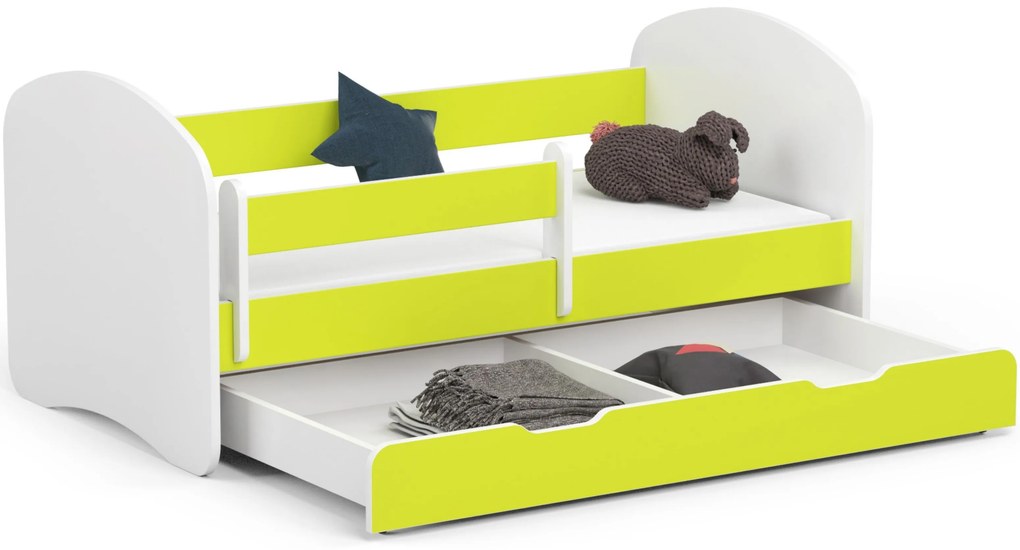 Detská posteľ Pranshi (limetková) (s matracom). Akcia -17%. Vlastná spoľahlivá doprava až k Vám domov. 1070768