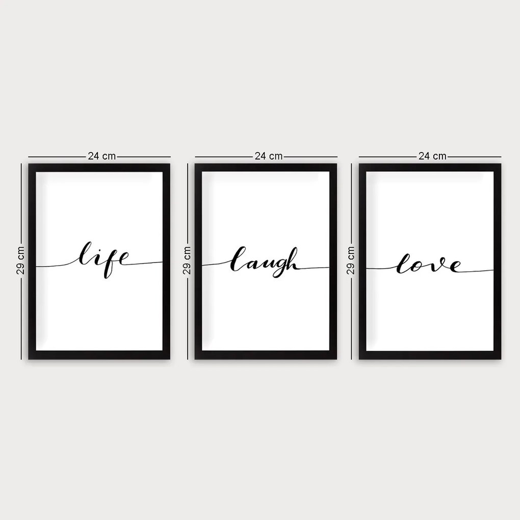 Sada obrazů Life Laugh Love 3 ks 24x29 cm