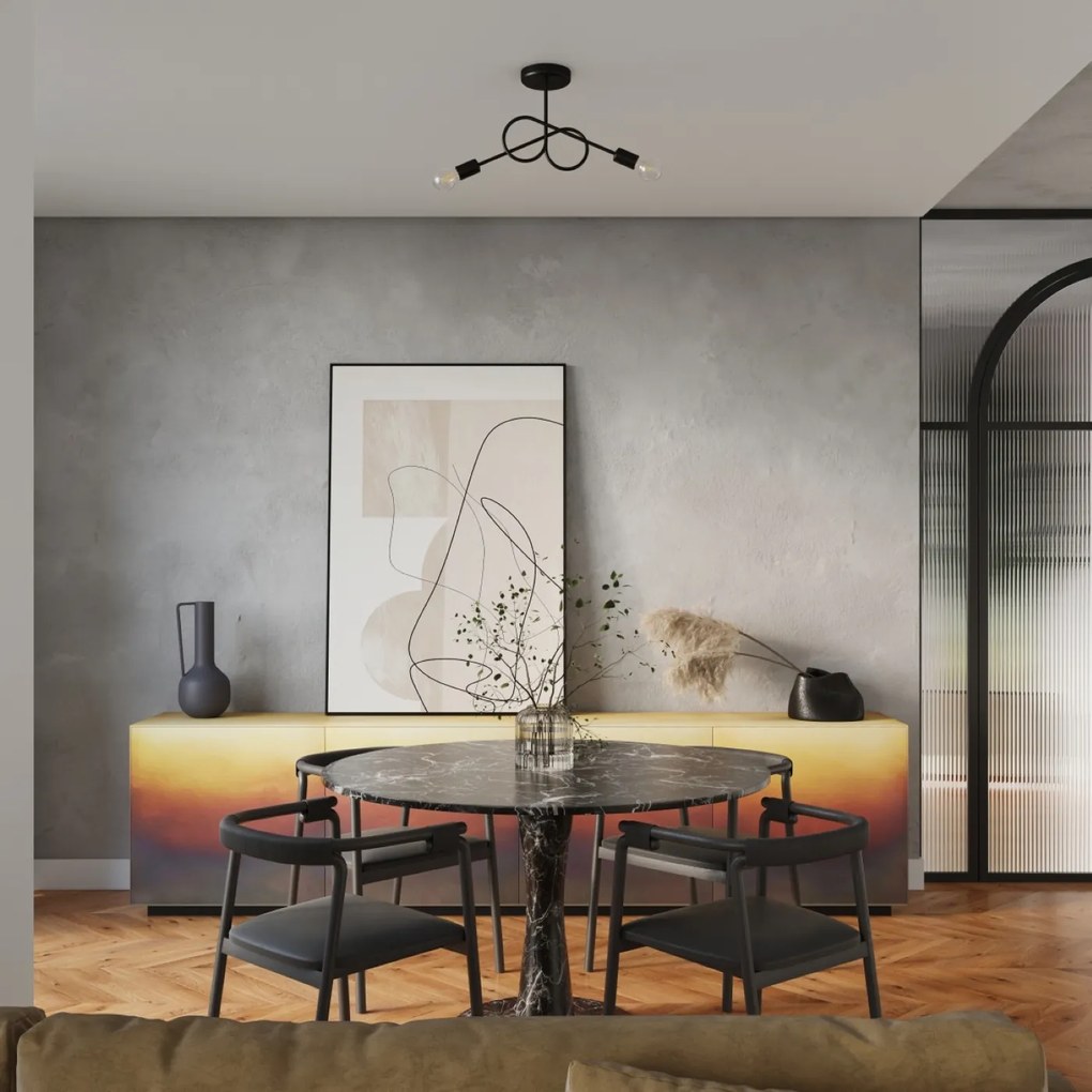 Stropné svietidlo Loop 2, čierne telo svietidla