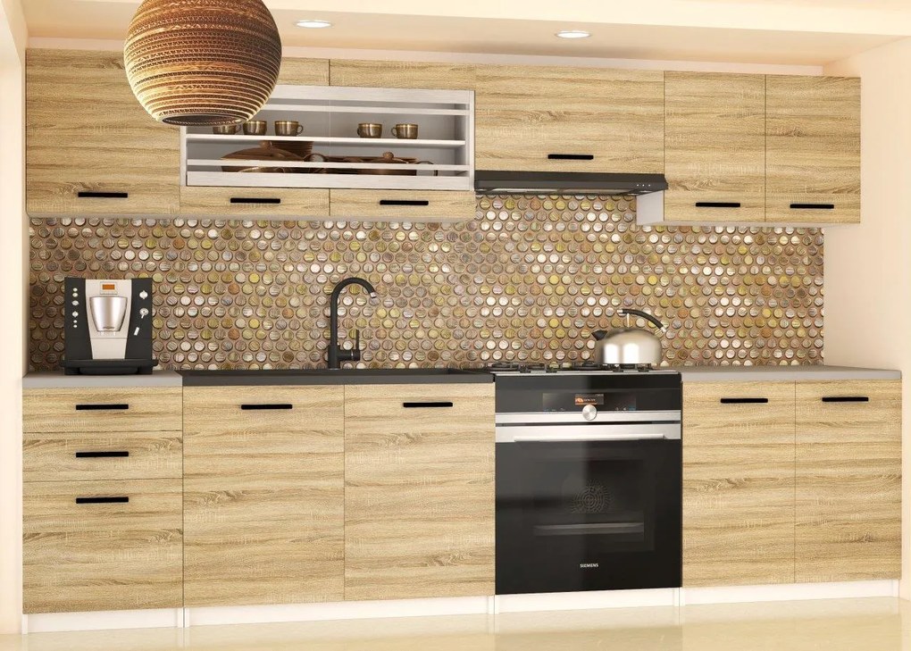 Kuchynská linka Belini 240 cm dub sonoma s pracovnou doskou Marika2 TOR MARIKA2/5/WT/DS/0/B1