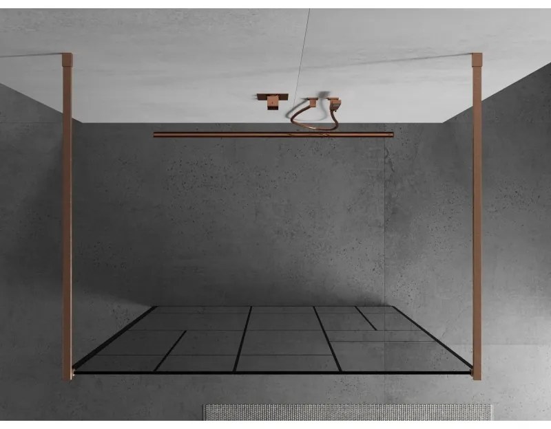 Mexen Kioto, sprchová zástena Walk-In 120 x 200 cm, 8mm sklo čierny vzor, medený matný profil, 800-120-002-65-78