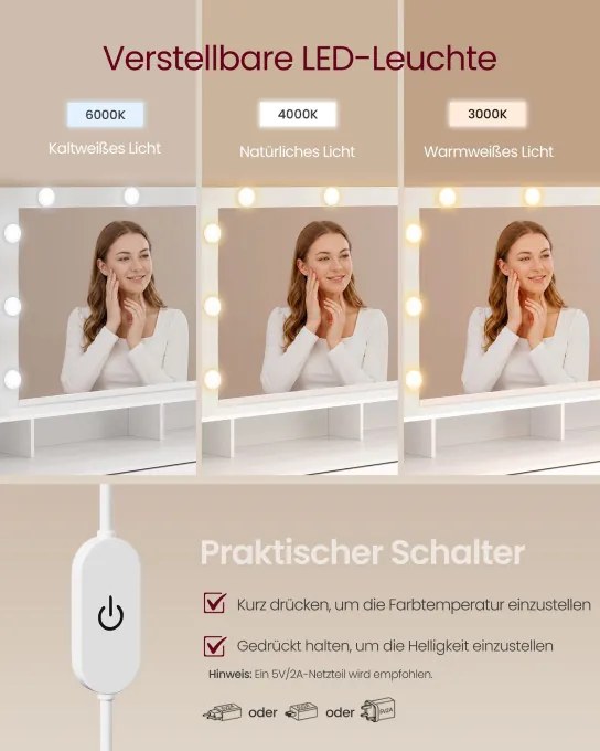 Toaletný stolík so zrkadlom a LED osvetlením RDT341WB01