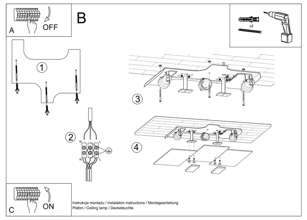 Stropné svietidlo Fabiano, 1x mliečne sklenené tienidlo, ch