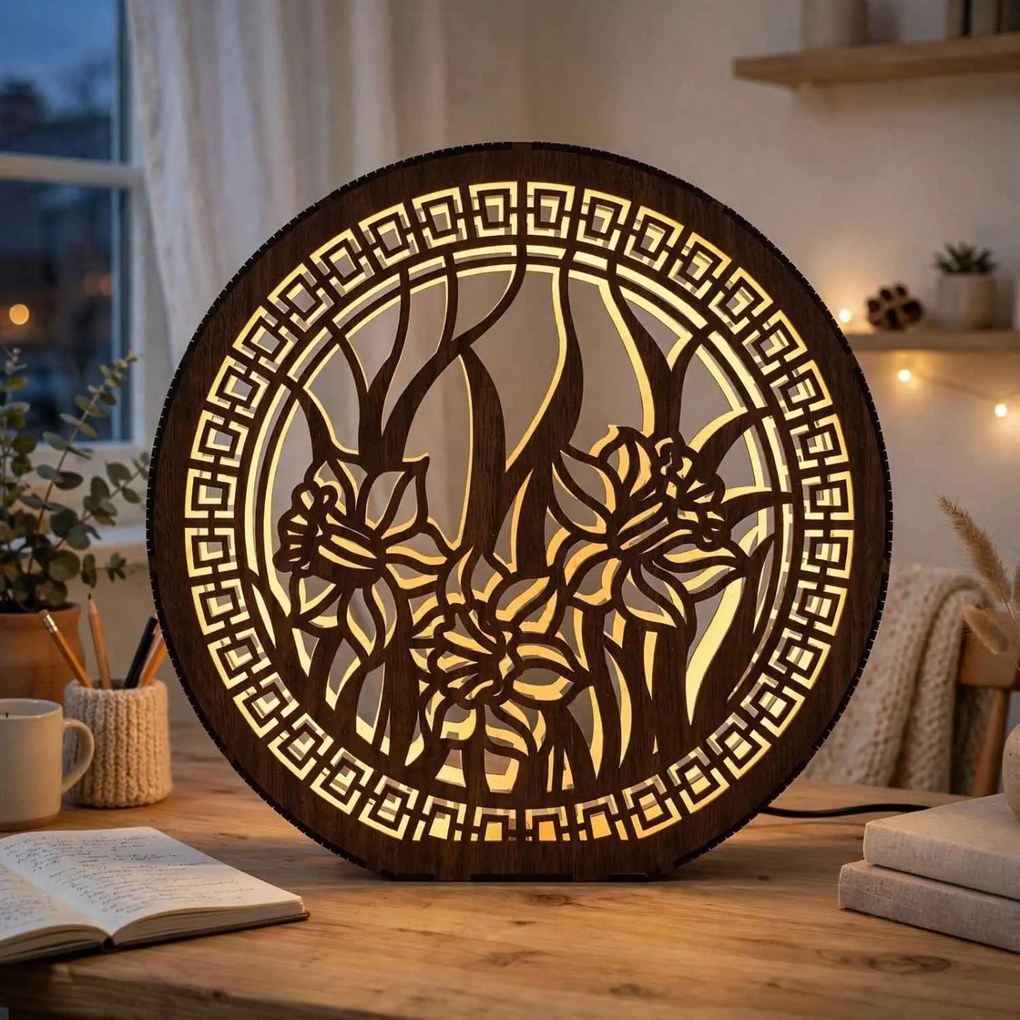Stolná lampa z dreva Narcis | DAFFODIL: HDF - Orech 20 cm 4793-115248 LED0614