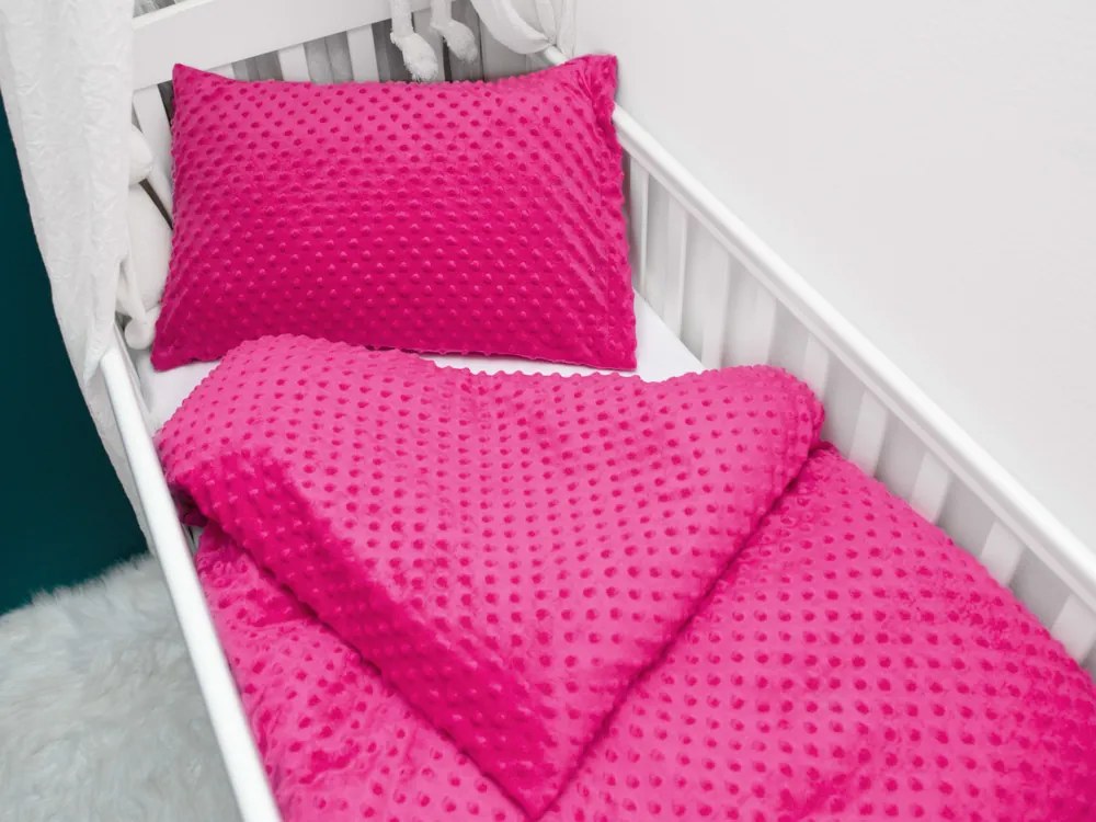 Biante Detské posteľné obliečky do postieľky Minky 3D bodky MKP-018 Purpurové Do postieľky 90x120 a 40x60 cm