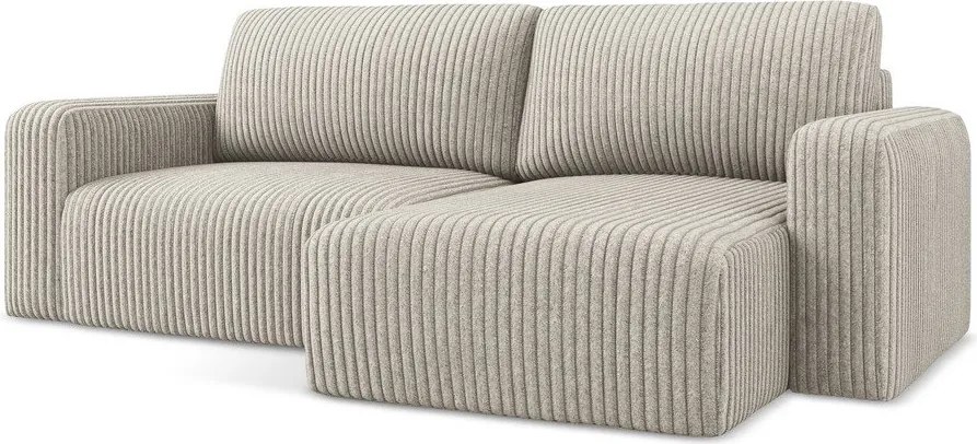 Béžová menčestrová rozkladacia/s úložným priestorom rohová pohovka (pravý roh/s leňoškou) Kona – Makamii