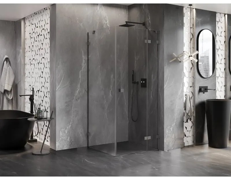 Mexen Lunar, 1-krídlový sprchový kút, pravý, 70 x 70 cm, 8mm číre sklo, grafitový profil, 834-070-070-66-00-P