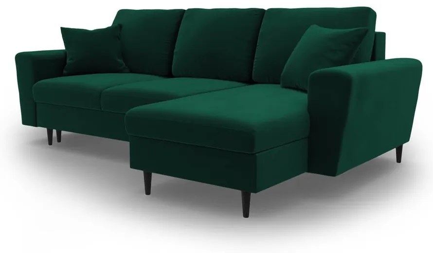 Zelená zamatová rozkladacia/s úložným priestorom rohová pohovka Kyoto – Cosmopolitan Design